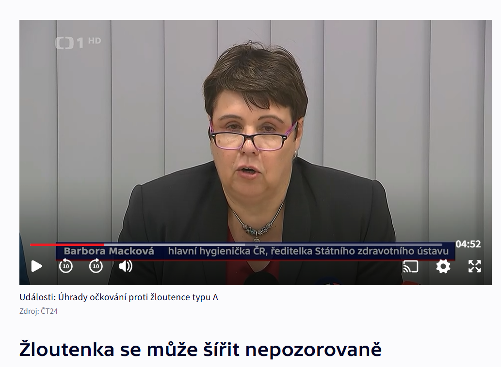 Hlavní hygienička: Pečlivě si myjte ruce, nechte se očkovat. Žloutenky A přibývá