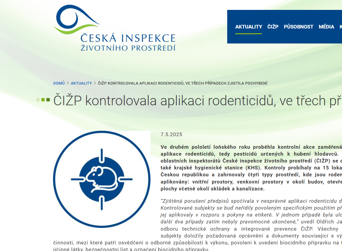 Kontroly aplikace přípravků proti hlodavcům odhalily chyby při nakládání s nebezpečnými látkami