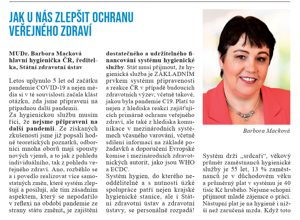Barbora Macková pro Občana v síti: Jak u nás zlepšit ochranu veřejného zdraví?