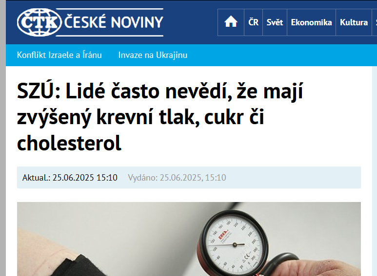 Vysoký krevní tlak či cukrovka pacienta nebolí, mnoho lidí o nich neví včas, varuje studie EHES