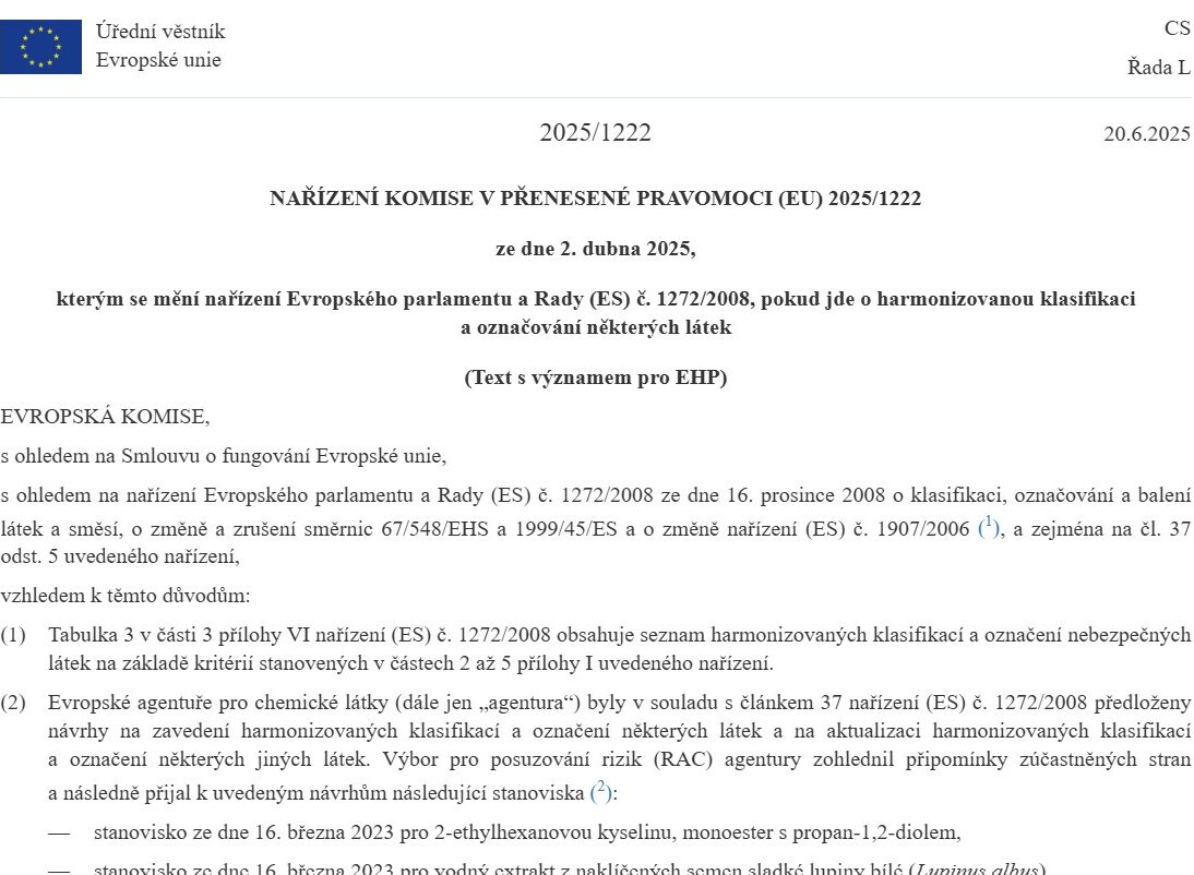 Novela nařízení CLP – chemické látky a směsi