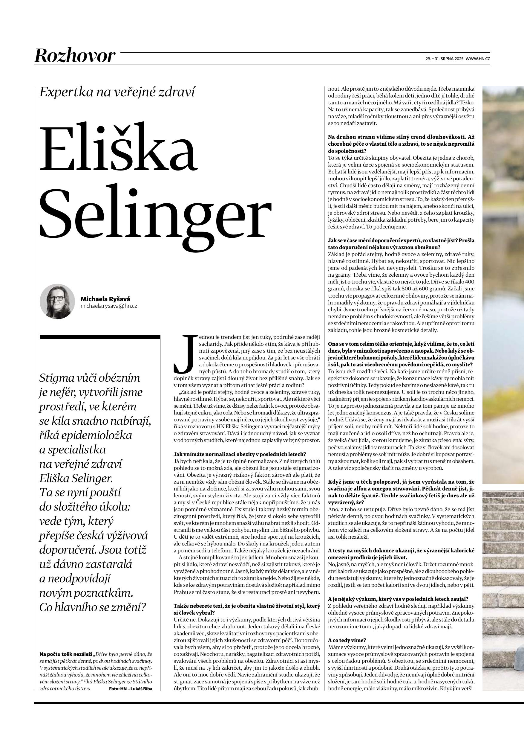 Eliška Selinger v rouhovoru pro HN-Víkend