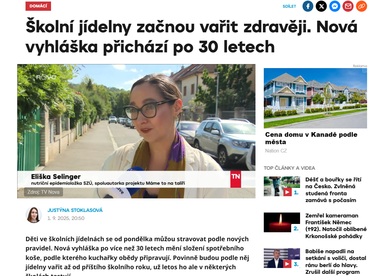 Nova: Školní jídelny začnou vařit zdravěji. Nová vyhláška přichází po 30 letech