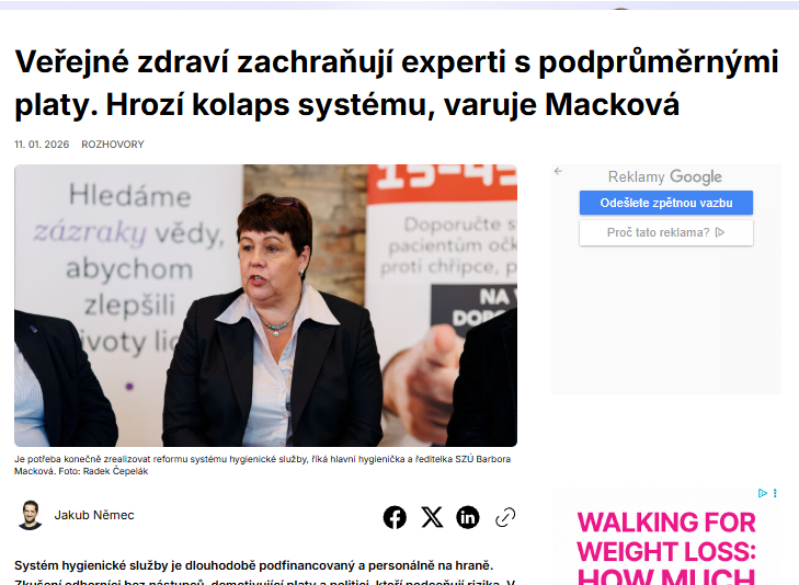 Barbora Macková pro ZD: Veřejné zdraví zachraňují experti s podprůměrnými platy. Hrozí kolaps systému