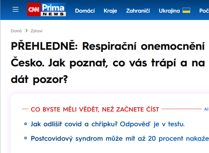 CNN Prima NEWS: Respirační onemocnění sužují Česko. Jak poznat, co vás trápí a na co si dát pozor?