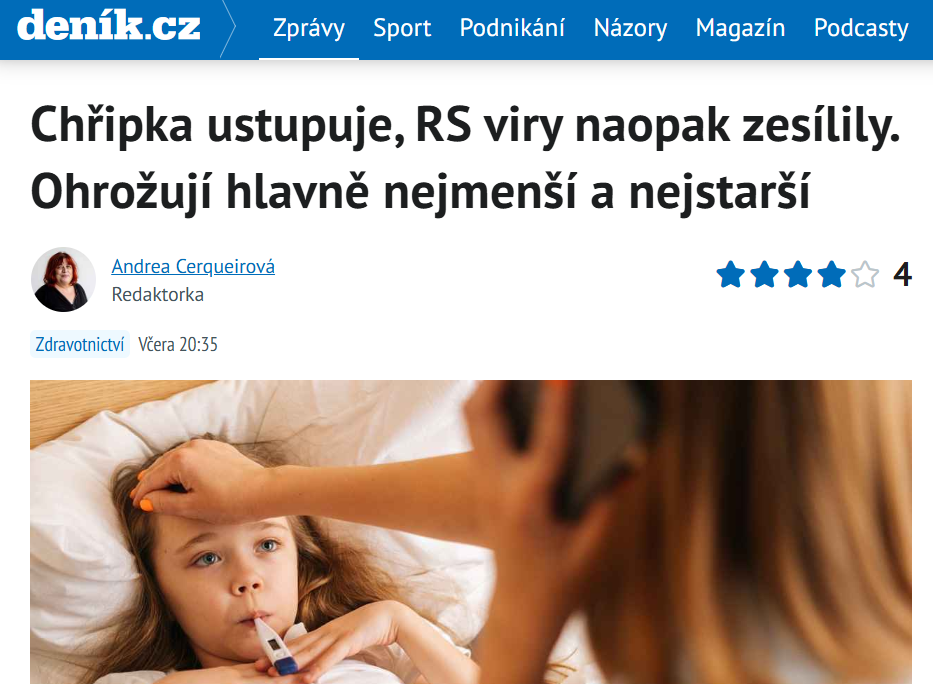 Deník.cz: Chřipka ustupuje, RS viry naopak zesílily. Ohrožují hlavně nejmenší a nejstarší
