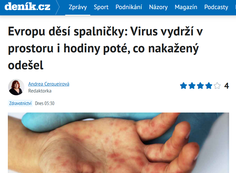Deník.cz: Evropu děsí spalničky: Virus vydrží v prostoru i hodiny poté, co nakažený odešel