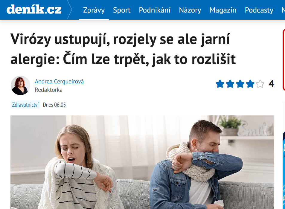 Deník.cz: Virózy ustupují, rozjely se ale jarní alergie: Čím lze trpět, jak to rozlišit