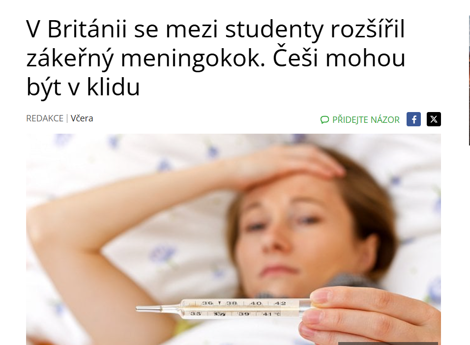 Vitalia.cz: V Británii se mezi studenty rozšířil zákeřný meningokok. Češi mohou být v klidu