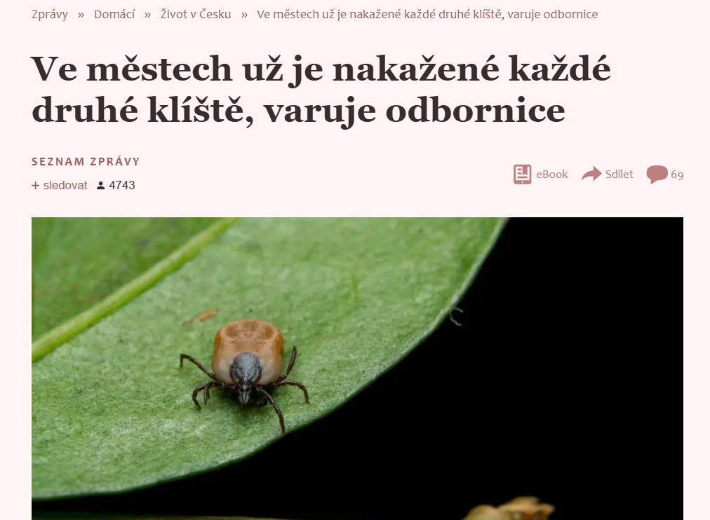 Kateřina Kybicová pro Seznam.cz: Ve městech už je nakažené každé druhé klíště
