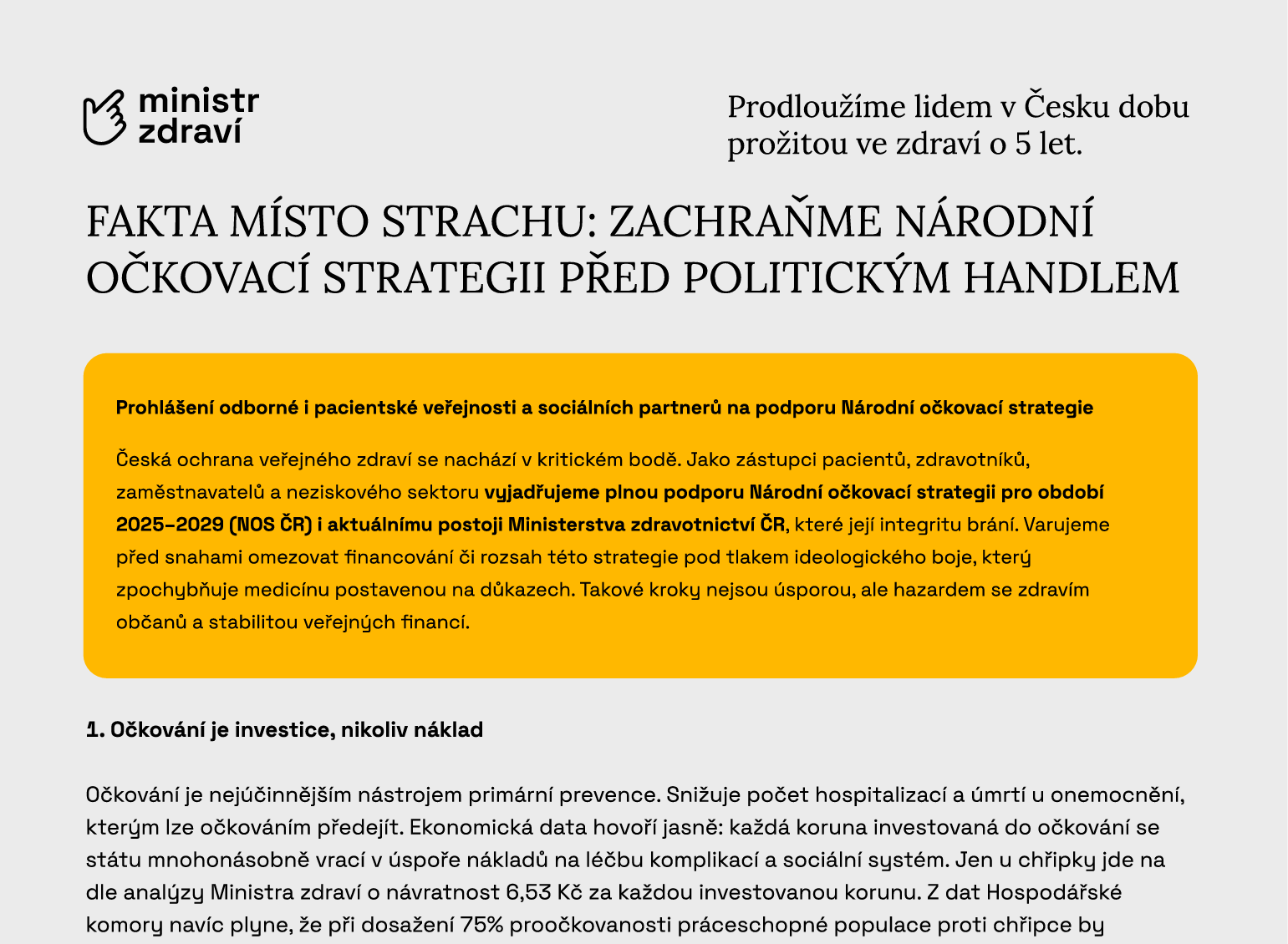 SZÚ se plně staví za Prohlášení odborné i pacientské veřejnosti a sociálních partnerů na podporu Národní očkovací strategie