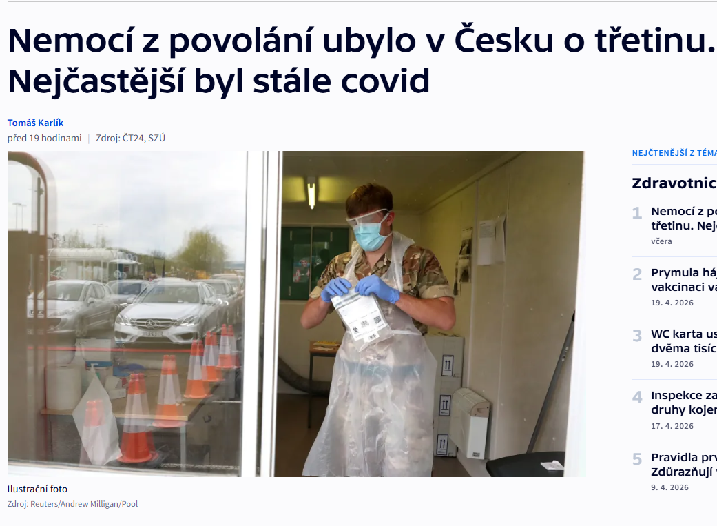 ČT24: Nemocí z povolání ubylo v Česku o třetinu. Nejčastější byl stále covid