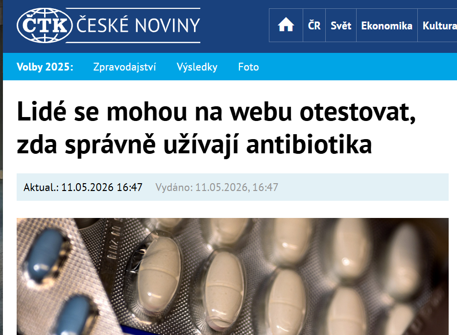 ČTK: Lidé se mohou na webu otestovat, zda správně užívají antibiotika
