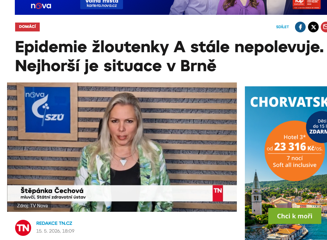 Nova: Epidemie žloutenky A stále nepolevuje. Nejhorší je situace v Brně