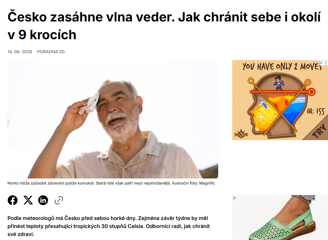 Zdravotnidcký deník: Česko zasáhne vlna veder. Jak chránit sebe i okolí v 9 krocích