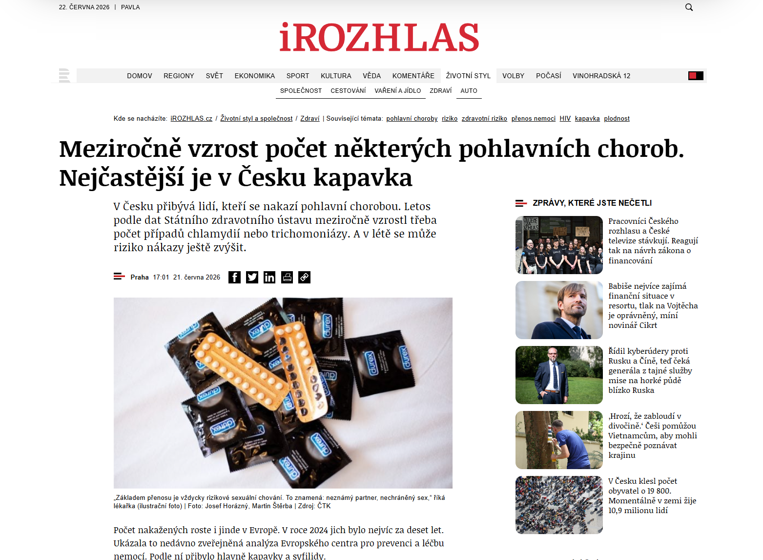 Hana Zákoucká: Pozor na rizikové sexuální chování. Nejčastější je v Česku kapavka, následují chlamydie, syfilis a HIV.