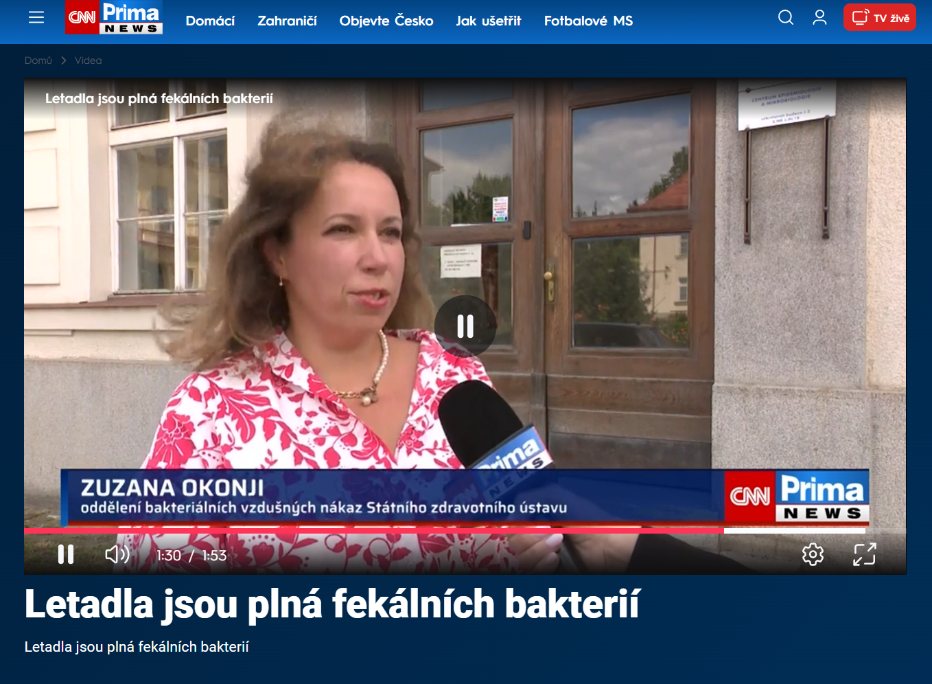Prima, Hlavní zprávy: Letadla jsou plná fekálních bakterií, vyplatí se dbát na hygienu rukou