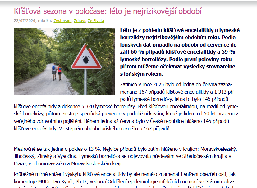 Klíšťová sezona v poločase: léto je nejrizikovější období