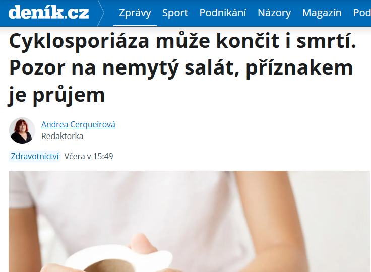 Deník.cz: Cyklosporiáza může končit i smrtí. Pozor na nemytý salát, příznakem je průjem